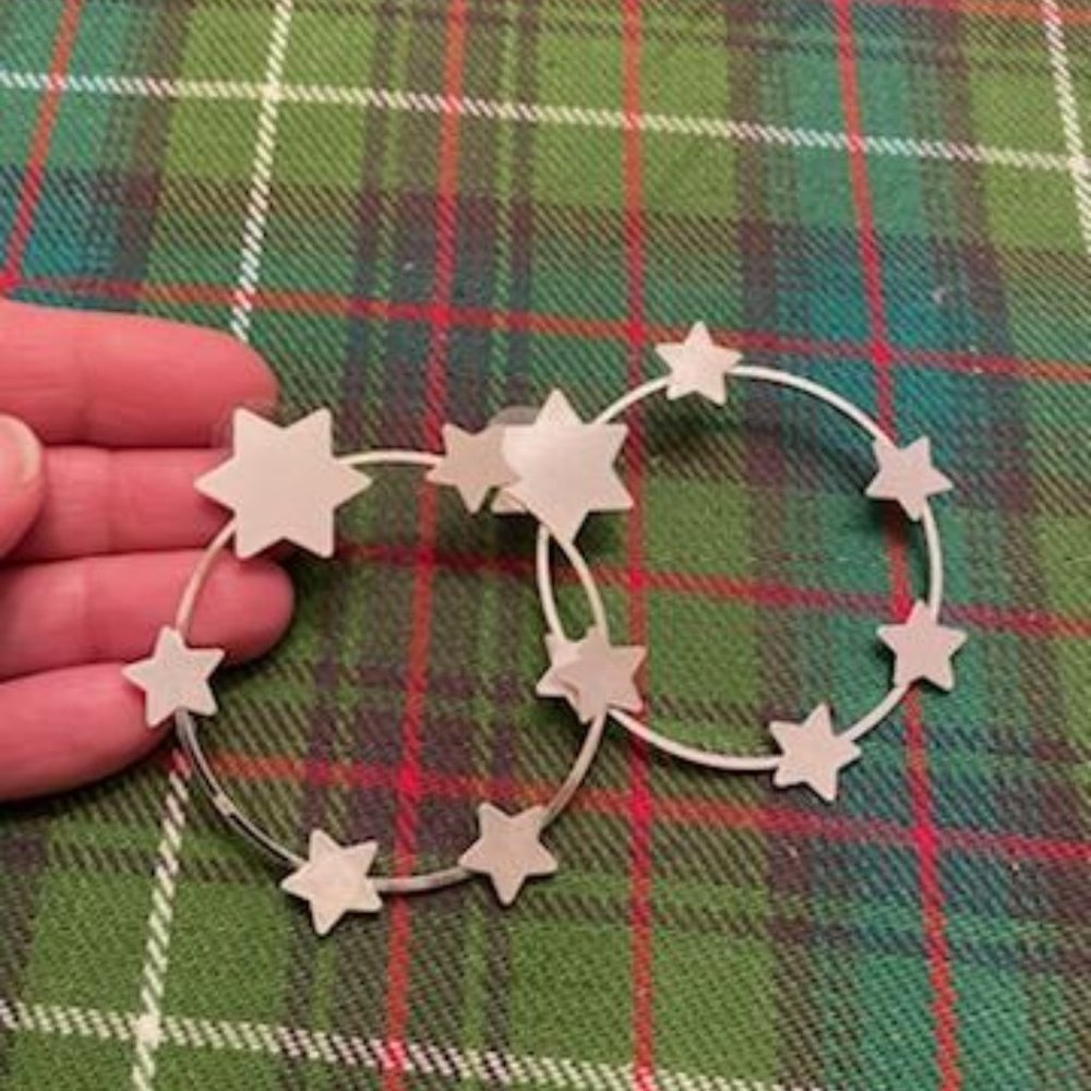 Bold Silver Star Forward Facing Hoop Circle Earrings